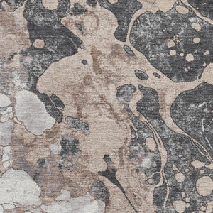 HomeRoots 9' X 12' Coffee Gray & Ivory Abstract Washable Rug with UV Protection for Modern Homes & Pets 707784