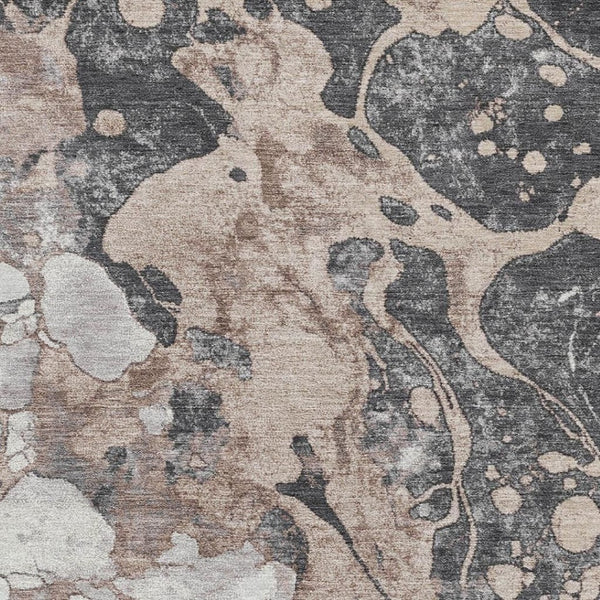 HomeRoots 9' X 12' Coffee Gray & Ivory Abstract Washable Rug with UV Protection for Modern Homes & Pets 707784
