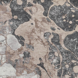 HomeRoots 10' X 14' Coffee Gray and Ivory Abstract Area Rug - Washable, UV-Protected, Durable for High-Traffic Use 707785