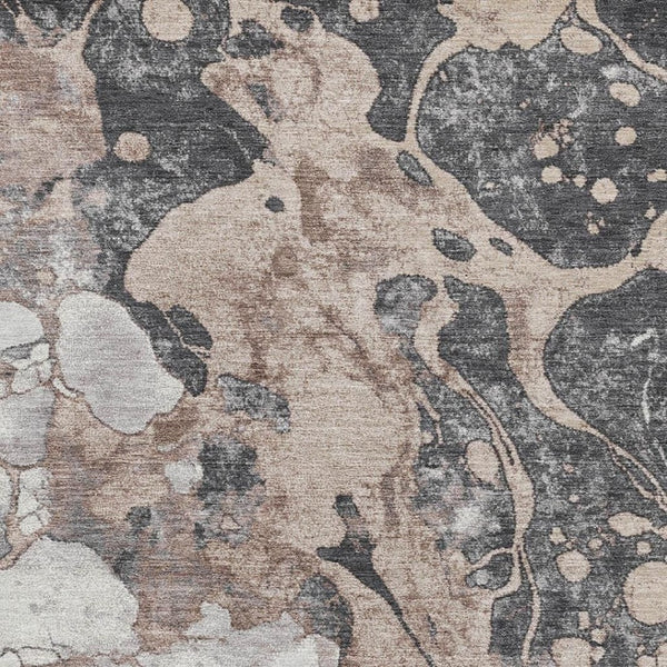 HomeRoots 10' X 14' Coffee Gray and Ivory Abstract Area Rug - Washable, UV-Protected, Durable for High-Traffic Use 707785