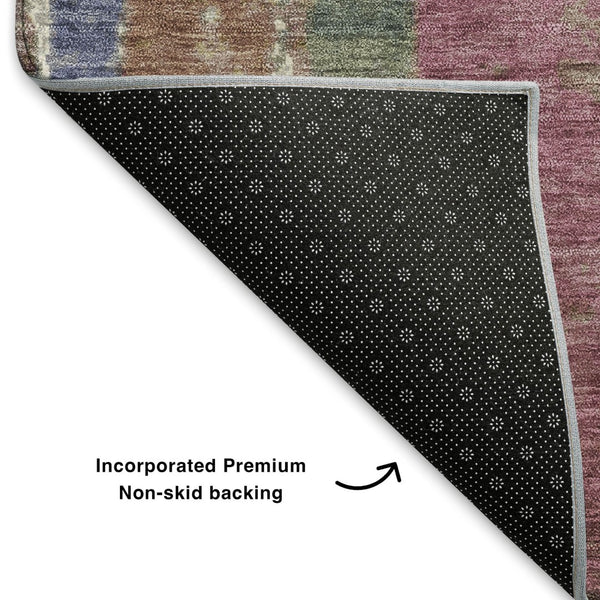 HomeRoots 5' X 8' Blush Sage Gold Striped Area Rug – Washable, Stain-Resistant, UV Protected for Stylish Living 707787
