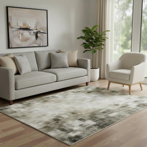 HomeRoots 8' Stylish Blush Sage & Gold Striped Round Rug – Washable, UV-Protected, Pet-Friendly Design for Any Space 707788