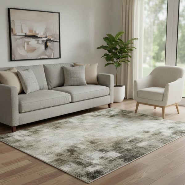 HomeRoots 8' Stylish Blush Sage & Gold Striped Round Rug – Washable, UV-Protected, Pet-Friendly Design for Any Space 707788