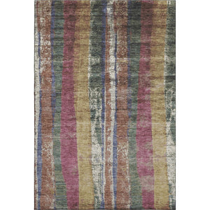 HomeRoots 8' Stylish Blush Sage & Gold Striped Round Rug – Washable, UV-Protected, Pet-Friendly Design for Any Space 707788