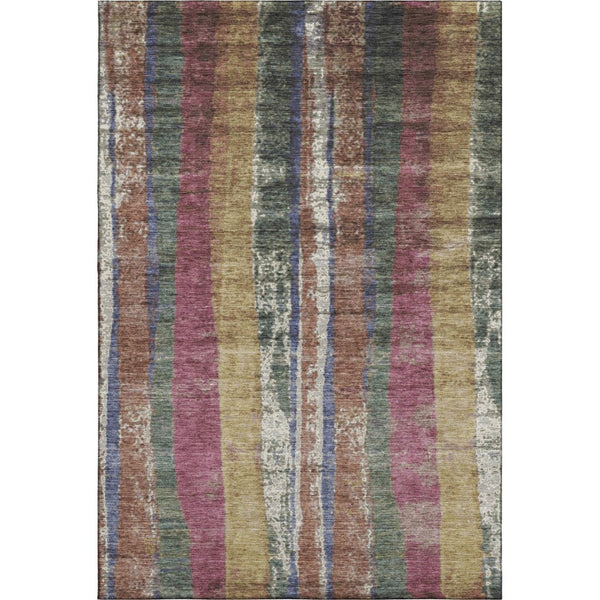 HomeRoots 8' Stylish Blush Sage & Gold Striped Round Rug – Washable, UV-Protected, Pet-Friendly Design for Any Space 707788