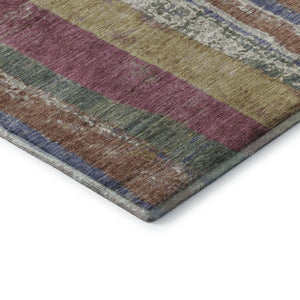 HomeRoots 8' Stylish Blush Sage & Gold Striped Round Rug – Washable, UV-Protected, Pet-Friendly Design for Any Space 707788