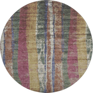 HomeRoots 8' X 10' Stylish Blush, Sage, and Gold Striped Washable Area Rug with UV Protection for All Spaces 707789