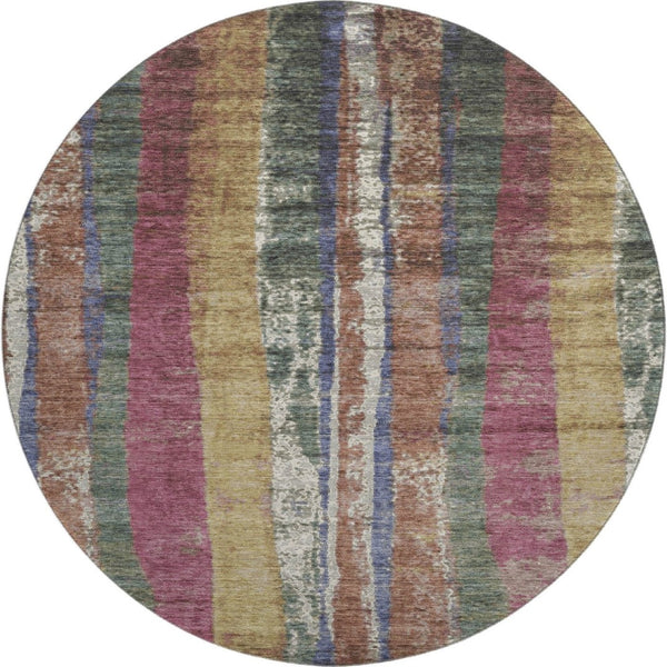HomeRoots 8' X 10' Stylish Blush, Sage, and Gold Striped Washable Area Rug with UV Protection for All Spaces 707789