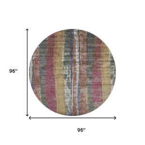 HomeRoots 8' X 10' Stylish Blush, Sage, and Gold Striped Washable Area Rug with UV Protection for All Spaces 707789