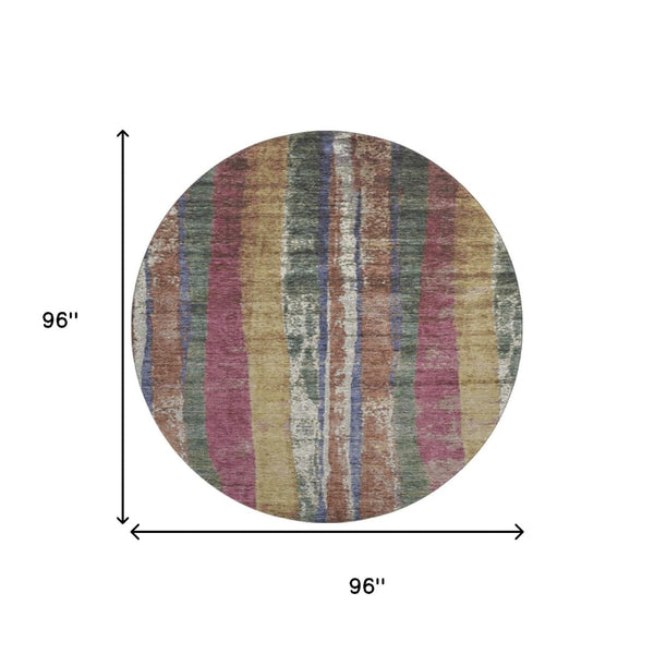 HomeRoots 8' X 10' Stylish Blush, Sage, and Gold Striped Washable Area Rug with UV Protection for All Spaces 707789