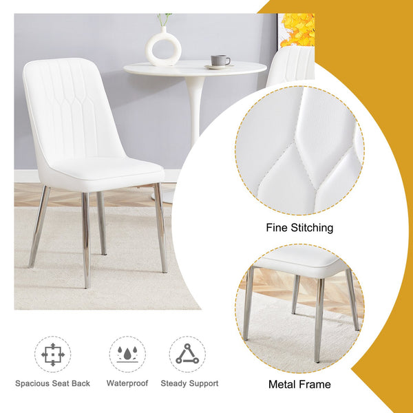 English Elm 2 Modern Dining Chairs with Plush PU Cushions and Gold Metal Legs for Stylish Comfort at Home White+Silver W1151P295416