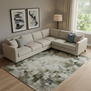 HomeRoots 10' X 14' Blush, Sage & Gold Striped Washable Area Rug with UV Protection for High-Traffic Homes 707791