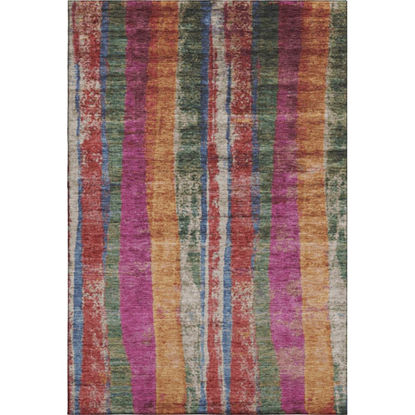 HomeRoots 5' X 8' Striped Washable Area Rug in Beige, Orange & Blue – UV Protected, Durable & Stylish Décor Piece 707793