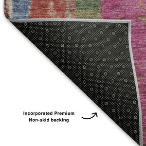 HomeRoots 5' X 8' Striped Washable Area Rug in Beige, Orange & Blue – UV Protected, Durable & Stylish Décor Piece 707793