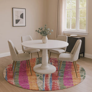 HomeRoots 8' X 10' Striped Washable Area Rug in Beige, Orange & Blue - UV Protected, Non-Slip, Durable Design 707795