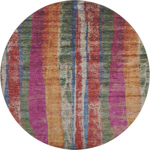 HomeRoots 8' X 10' Striped Washable Area Rug in Beige, Orange & Blue - UV Protected, Non-Slip, Durable Design 707795