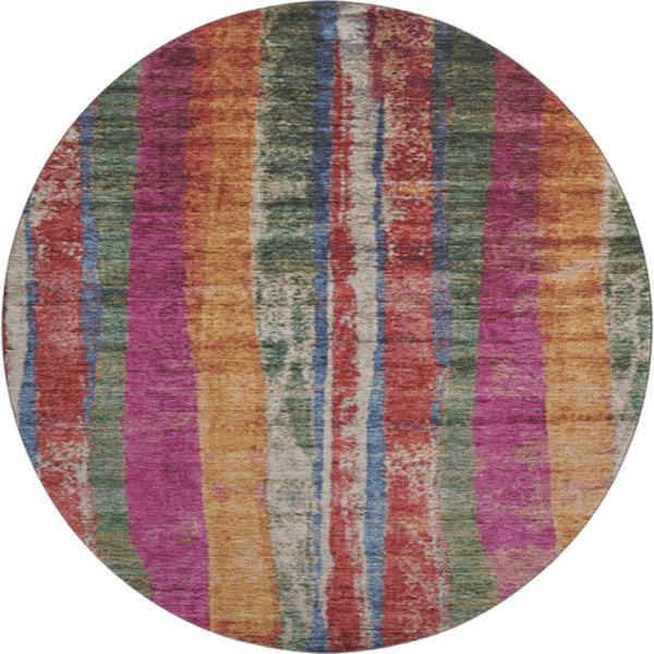 HomeRoots 8' X 10' Striped Washable Area Rug in Beige, Orange & Blue - UV Protected, Non-Slip, Durable Design 707795