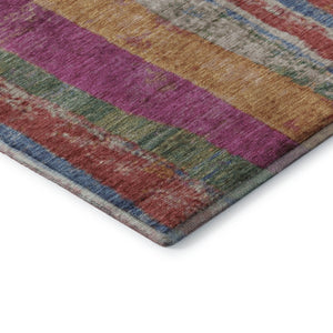 HomeRoots 8' X 10' Striped Washable Area Rug in Beige, Orange & Blue - UV Protected, Non-Slip, Durable Design 707795