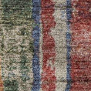 HomeRoots 8' X 10' Striped Washable Area Rug in Beige, Orange & Blue - UV Protected, Non-Slip, Durable Design 707795