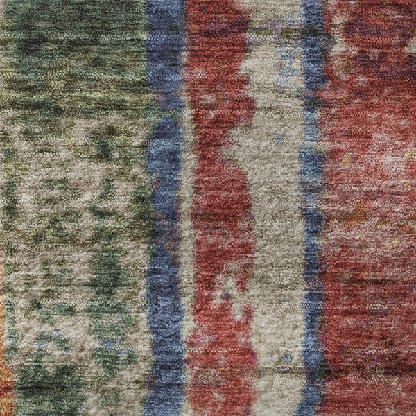 HomeRoots 8' X 10' Striped Washable Area Rug in Beige, Orange & Blue - UV Protected, Non-Slip, Durable Design 707795