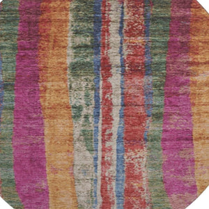 HomeRoots 8' X 10' Striped Washable Area Rug in Beige, Orange & Blue - UV Protected, Non-Slip, Durable Design 707795