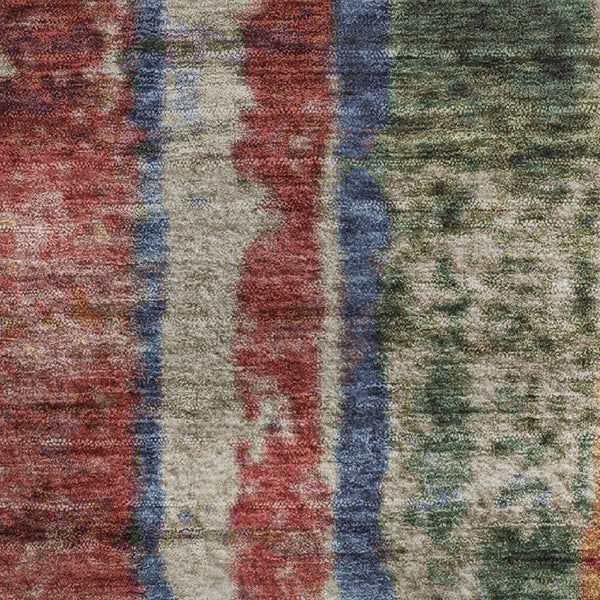 HomeRoots 10' X 14' Stylish Beige, Orange & Blue Striped Washable Area Rug with UV Protection & Durability 707797