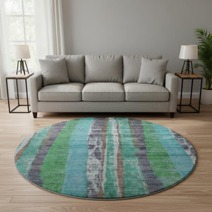 HomeRoots 8' X 10' Teal Green & Ivory Striped Washable Area Rug - Stylish, Durable, UV-Resistant for Homes 707801