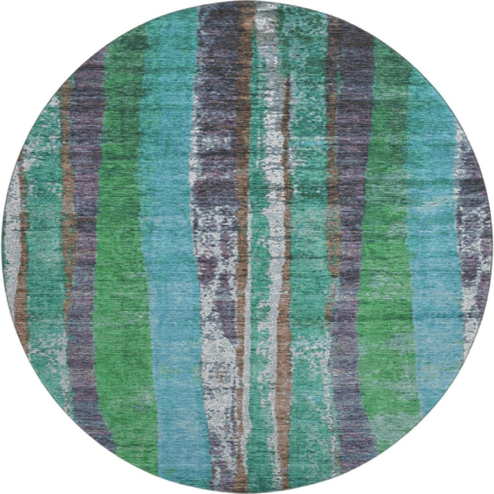 HomeRoots 8' X 10' Teal Green & Ivory Striped Washable Area Rug - Stylish, Durable, UV-Resistant for Homes 707801