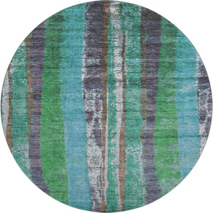 HomeRoots 8' X 10' Teal Green & Ivory Striped Washable Area Rug - Stylish, Durable, UV-Resistant for Homes 707801
