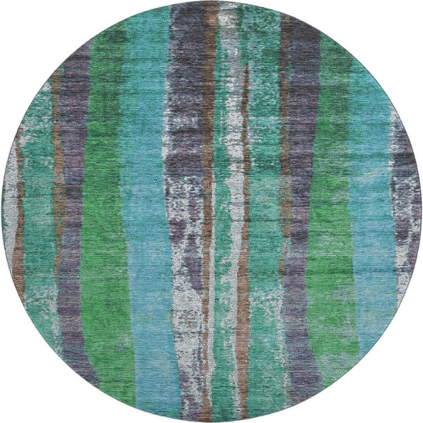 HomeRoots 8' X 10' Teal Green & Ivory Striped Washable Area Rug - Stylish, Durable, UV-Resistant for Homes 707801