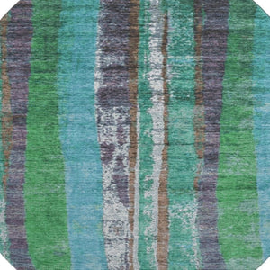 HomeRoots 8' X 10' Teal Green & Ivory Striped Washable Area Rug - Stylish, Durable, UV-Resistant for Homes 707801