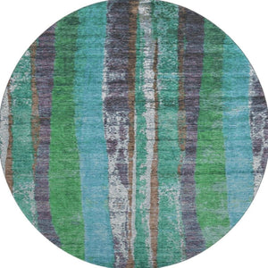 HomeRoots 8' X 10' Teal Green & Ivory Striped Washable Area Rug - Stylish, Durable, UV-Resistant for Homes 707801
