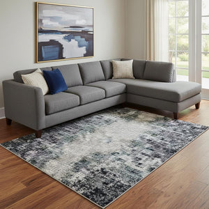 HomeRoots 9' X 12' Teal Green & Ivory Striped Washable Area Rug - UV Protected, Durable, & Pet-Friendly Design! 707802