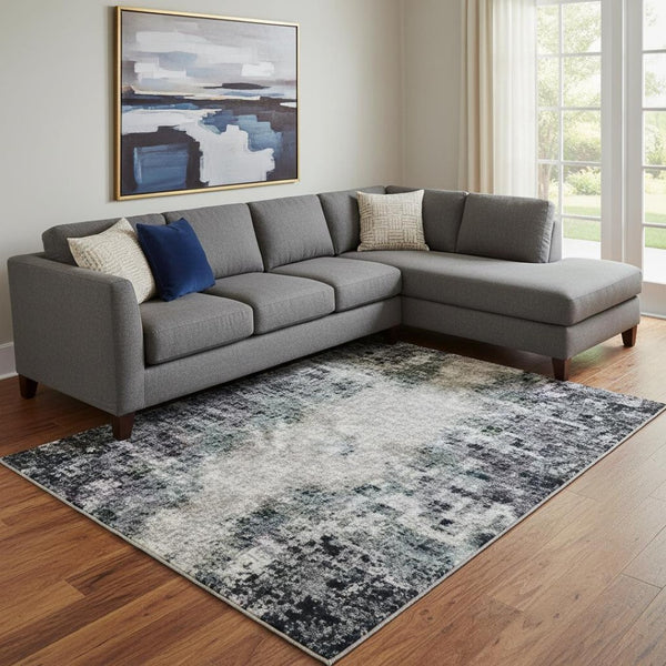 HomeRoots 9' X 12' Teal Green & Ivory Striped Washable Area Rug - UV Protected, Durable, & Pet-Friendly Design! 707802