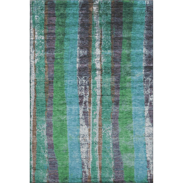 HomeRoots 9' X 12' Teal Green & Ivory Striped Washable Area Rug - UV Protected, Durable, & Pet-Friendly Design! 707802