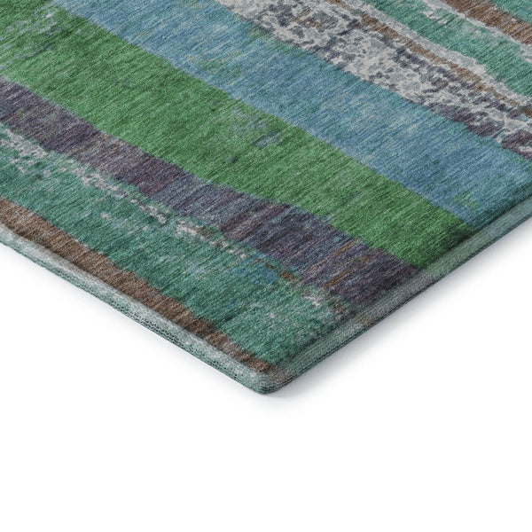 HomeRoots 9' X 12' Teal Green & Ivory Striped Washable Area Rug - UV Protected, Durable, & Pet-Friendly Design! 707802