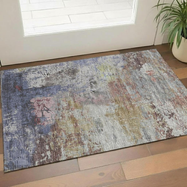 HomeRoots 5' X 8' Washable Area Rug in Blue, Pink & Ivory - Soft, Stain Resistant, UV Protected & Stylish Design 707805