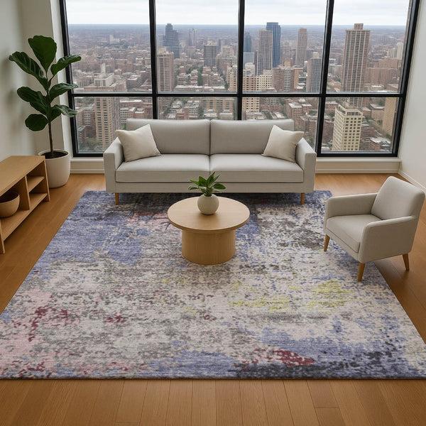 HomeRoots 5' X 8' Washable Area Rug in Blue, Pink & Ivory - Soft, Stain Resistant, UV Protected & Stylish Design 707805