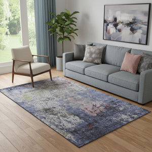 HomeRoots 8' Blue Pink Ivory Abstract Round Rug - Washable, UV-Protected, Stain-Resistant Design for Homes 707806