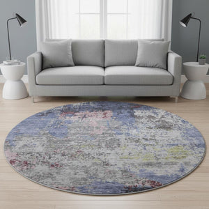 HomeRoots 8' X 10' Washable Blue Pink Ivory Abstract Area Rug - Stain Resistant, UV Protected, Non-Slip Design 707807