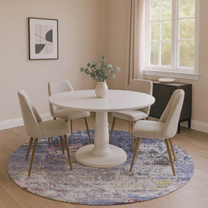 HomeRoots 8' X 10' Washable Blue Pink Ivory Abstract Area Rug - Stain Resistant, UV Protected, Non-Slip Design 707807