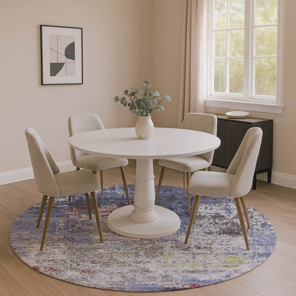 HomeRoots 8' X 10' Washable Blue Pink Ivory Abstract Area Rug - Stain Resistant, UV Protected, Non-Slip Design 707807