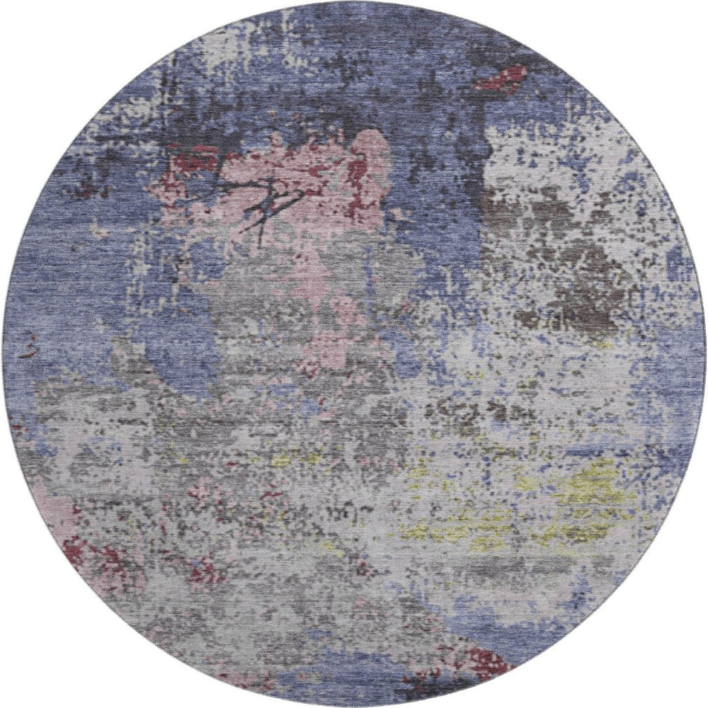 HomeRoots 8' X 10' Washable Blue Pink Ivory Abstract Area Rug - Stain Resistant, UV Protected, Non-Slip Design 707807
