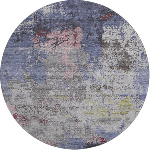 HomeRoots 8' X 10' Washable Blue Pink Ivory Abstract Area Rug - Stain Resistant, UV Protected, Non-Slip Design 707807