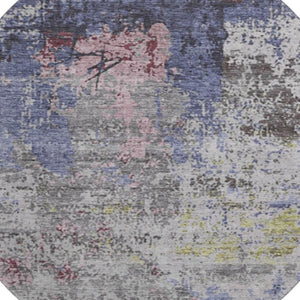HomeRoots 8' X 10' Washable Blue Pink Ivory Abstract Area Rug - Stain Resistant, UV Protected, Non-Slip Design 707807