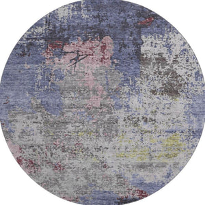 HomeRoots 8' X 10' Washable Blue Pink Ivory Abstract Area Rug - Stain Resistant, UV Protected, Non-Slip Design 707807