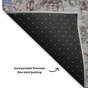 HomeRoots 9' X 12' Modern Abstract Area Rug in Blue, Pink & Ivory - Washable, UV-Protected, Non-Slip Design 707808