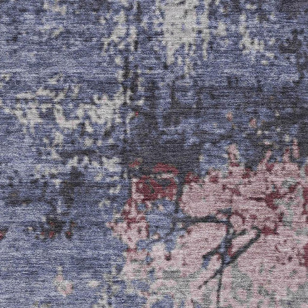 HomeRoots 9' X 12' Modern Abstract Area Rug in Blue, Pink & Ivory - Washable, UV-Protected, Non-Slip Design 707808