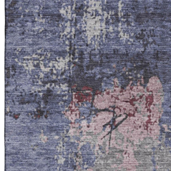 HomeRoots 9' X 12' Modern Abstract Area Rug in Blue, Pink & Ivory - Washable, UV-Protected, Non-Slip Design 707808