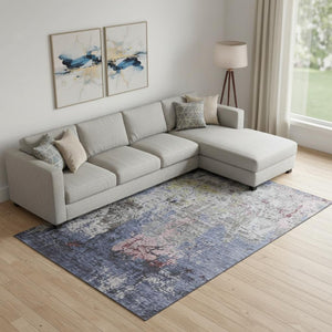 HomeRoots 10' Contemporary Blue, Pink & Ivory Abstract Area Rug - Washable, UV-Protected & Stain-Resistant! 707809